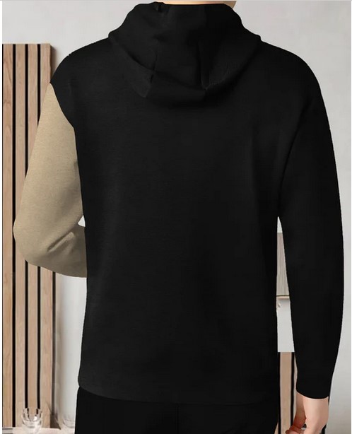 Full Sleeve Hooded Neck Dual Color Printed T-shirt Black & Beige