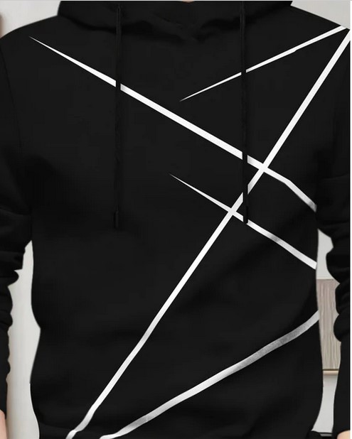 Full Sleeve Hooded Neck Printed T-shirt Black