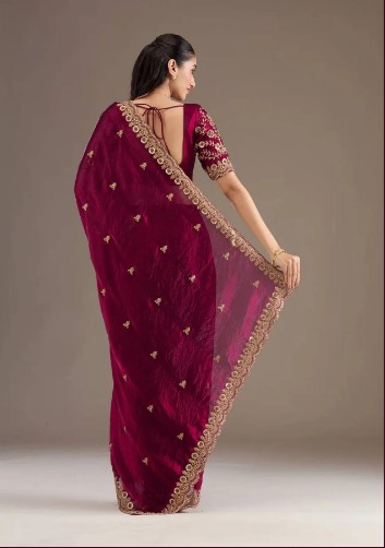 satin silk saree with zari dori