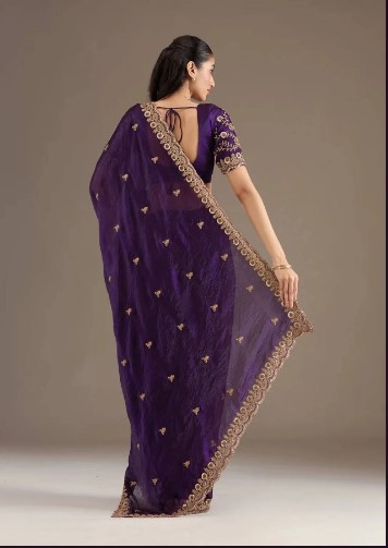 luxury purple satin saree