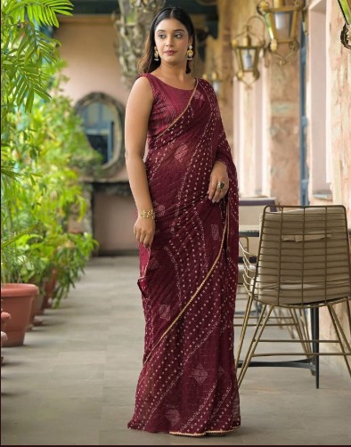 Maroon Designer Georgette Silk Saree