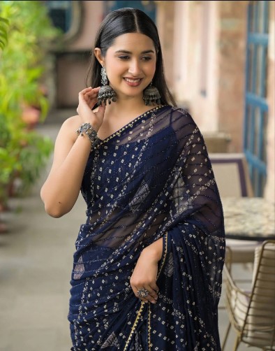 Navy Blue Georgette Silk Saree