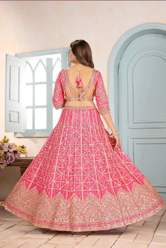 Baby Pink Chinon Silk Lehenga Choli with Embroidery and Sequins Work