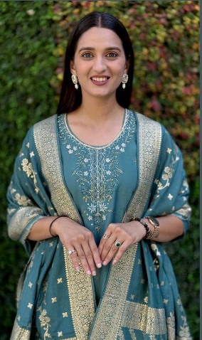 Premium Roman Silk Kurti Pant Set with Jacquard Muslin Dupatta 3 Piece